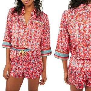 Free People Pillow Talk Pj set Red poppy combo pajamas satin